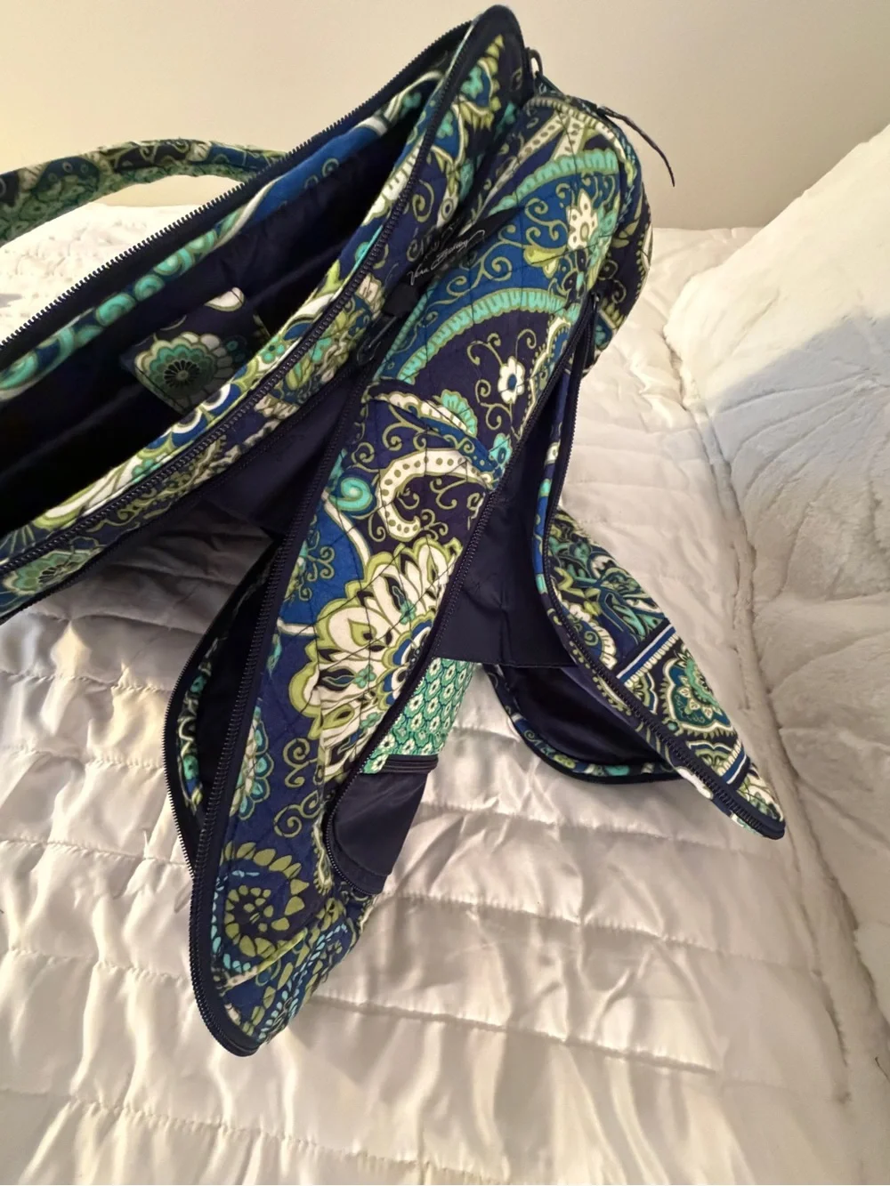 Vera Bradley Navy Floral Paisley Quilted Backpack with Teal & Green Accents